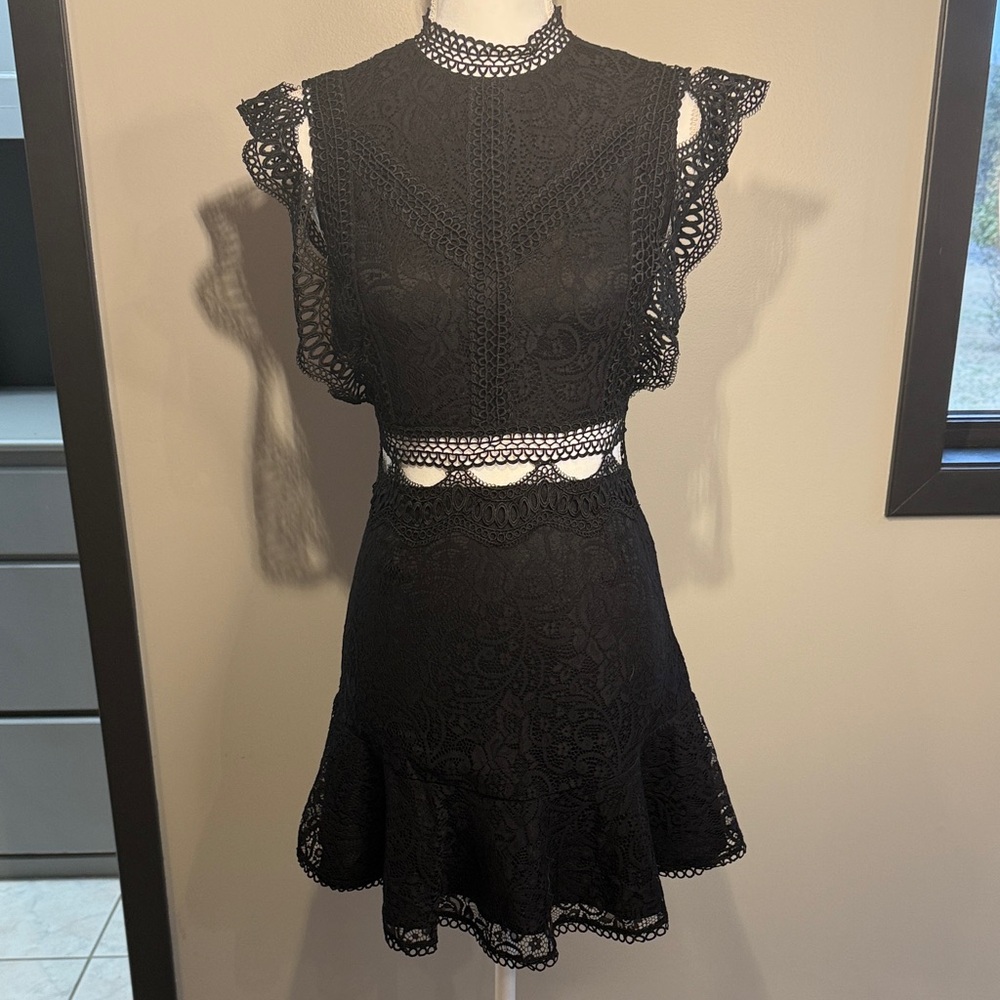 Sage and Paije Chic Black Lace Mini Dress